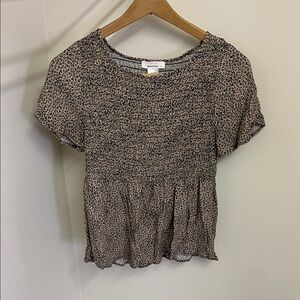 a new day Taupe and Black Smocked Peplum Short Sleeve Top